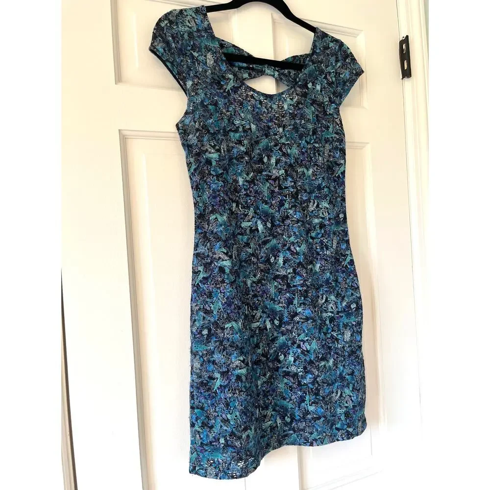 Free People Everything Nice Teal Lace Back Bow Cut Out Bodycon Dress Small 💙